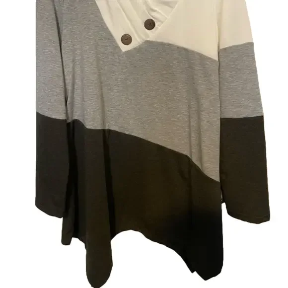 Decorative Button Patchwork Asymmetrical Neck NWOT - Picture 2 of 7